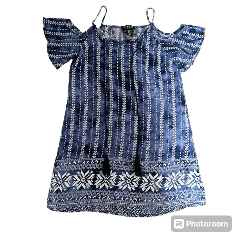 Papillon Off the Shoulder Spaghetti Strap Tunic Blue & White Top Bundle …